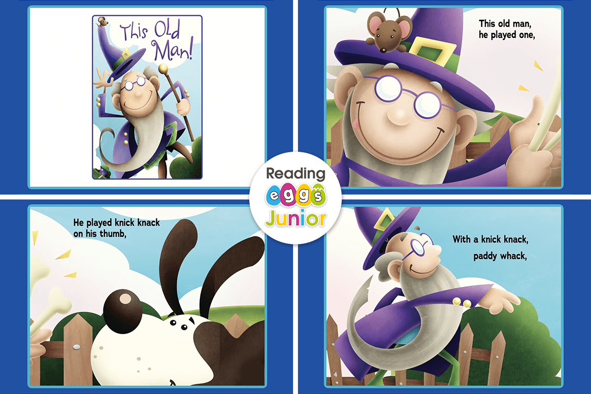 Screenshots from the This Old Man nursery rhyme in ABC Reading Eggs Junior