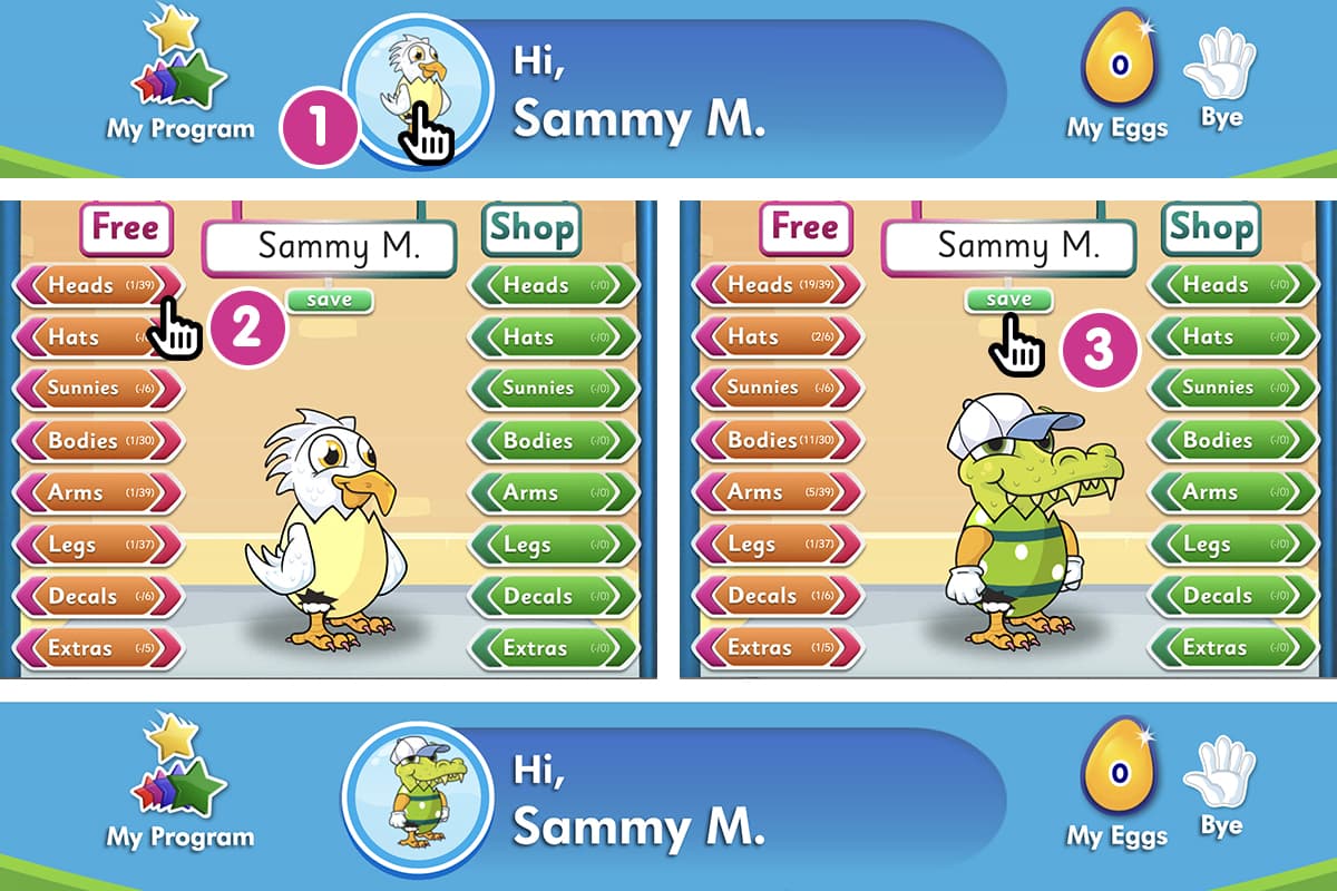 children can change their avatar in Reading Eggs in three simple steps