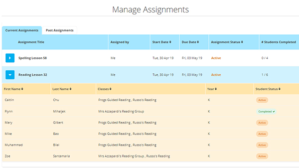 screenshot of the Manage Assignments dashboard