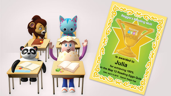 An example of the critters and certificate students receive as a reward for progressing through the lessons